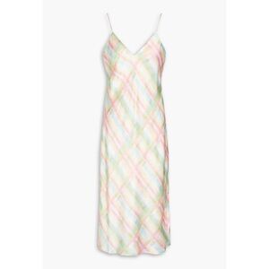 NEW Cami NYC Raven Printed Silk Charmeuse Slip Dress Rainbow Plaid